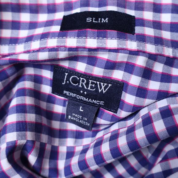 J.CREW Slim Fit Performance Dress Shirt Blue White Gingham Button Up Men's L - Picture 7 of 8